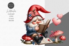 Gnome reading love book, Spring clipart, Love clipart Product Image 1