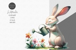 Bunny watering flowers clipart, Spring clipart, Product Image 1