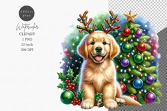Christmas clipart, Golden retriever clipart, Dog clipart, Product Image 1