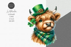 St Patrick clipart, Highland calf, Watercolor clipart Product Image 1