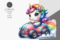 Unicorn driving racing car, Unicorn clipart Product Image 1