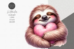 Sloth clipart, Valentines Day clipart, Watercolor clipart Product Image 1