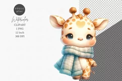 Baby giraffe clipart, Valentines Day clipart, Watercolor Product Image 1