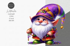 Mardi Gras gnome clipart, Watercolor clipart Product Image 1