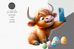 Highland calf clipart, Selfie clipart, Easter clipart, Product Image 1