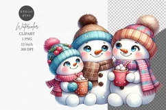 Snowman family clipart, Christmas sublimation, Watercolor Product Image 1