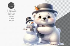 Polar bear with snowman clipart, Christmas clipart Product Image 1