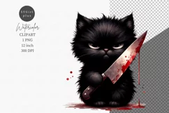 Halloween clipart, Black kitten clipart, Watercolor clipart Product Image 1