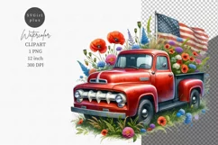 Patriotic clipart, Red truck, Summer clipart, Product Image 1