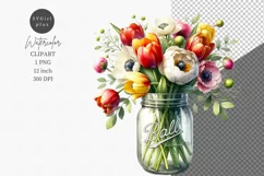 Spring clipart, Ball jar clipart, Flowers clipart Product Image 1