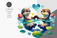 Otters clipart, Valentine Day, Spring clipart, Family Product Image 1