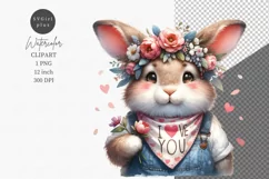 Valentines Day, Bunny holding flowers, I love you Product Image 1