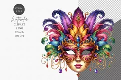 Mardi Gras mask clipart, Watercolor clipart Product Image 1