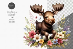 Baby moose clipart, Spring clipart, Watercolor clipart, Product Image 1