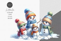 Snowman family clipart, Christmas sublimation, Watercolor Product Image 1