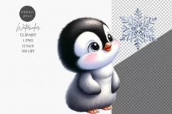 Baby penguin clipart, Winter clipart, Watercolor clipart Product Image 1