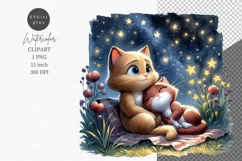Two cats in love, Valentine's Day, Watercolor clipart Product Image 1