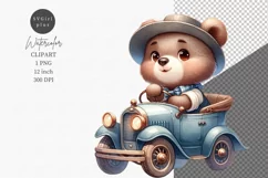 Teddy bear driving clipart, Car clipart, Watercolor clipart Product Image 1