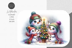 Snowman family clipart, Christmas sublimation, Watercolor Product Image 1