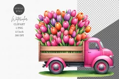 Spring clipart, Tulips clipart, Pink truck clipart Product Image 1