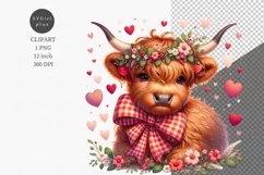Valentines Day clipart, Highland calf clipart, Product Image 1