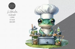Baby frog cooking clipart, Kitchen clipart, Watercolor Product Image 1