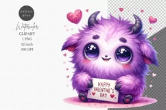 Valentines day clipart, Cute monster clipart, Watercolor Product Image 1