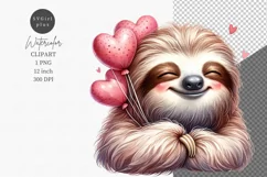 Sloth clipart, Valentines Day clipart, Watercolor clipart Product Image 1