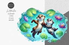 Otters clipart, Valentine Day, Spring clipart, Family Product Image 1