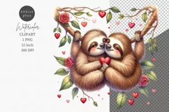Sloth in love, Valentines Day clipart, Watercolor clipart Product Image 1