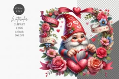 Gnome with love wreath clipart, Gnome clipart, Love clipart Product Image 1