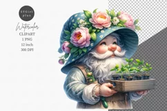 Spring gnome clipart, Peonies clipart, Watercolor clipart Product Image 1