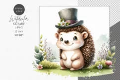 Happy hedgehog clipart, Watercolor clipart Product Image 1