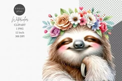 Sloth clipart, Valentines Day clipart, Watercolor clipart Product Image 1