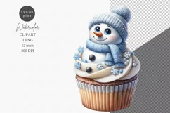 Snowman cupcake clipart, Christmas clipart, Watercolor Product Image 1