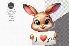 Bunny 'l love you' clipart, Valentine's Day, Watercolor Product Image 1