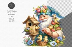Gnome feeding baby birds, Gnome clipart, Spring clipart Product Image 1