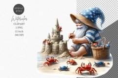 Gnome building sandcastle, Gnome clipart, Summer clipart Product Image 1