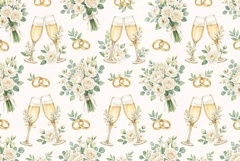 Watercolor seamless pattern with champagne glasses gold ring Product Image 1