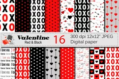 Red and Black Valentine Digital paper Pack with hearts and arrows / Valentine backgrounds / Valentine patterns Product Image 1
