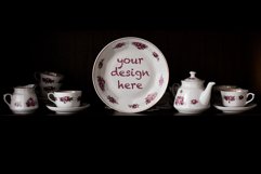 White ceramic plate mock up, vintage tea set Product Image 1