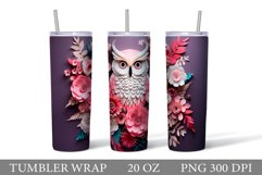 3D Owl Tumbler Sublimation. Pink Owl Flowers Tumbler Wrap Product Image 1