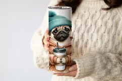 Cute Pug Coffee Tumbler Wrap|Sublimation PNG. Product Image 2