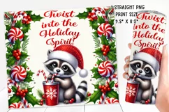 Christmas festive Raccoon Tumbler Wrap|Sublimation PNG. Product Image 2