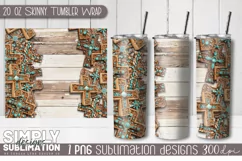 3D Wood Cross Seamless Sublimation Tumbler Wrap| 20oz | Png Product Image 1