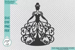 Bride in a floral swirls dress Wedding paper cut laser cut Product Image 2