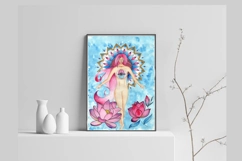 girl and lotuses, mandala, goddess of love,Digital print Product Image 4