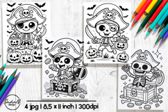 Cute skeleton Halloween coloring pages, Pirate png Product Image 1