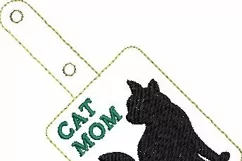 ITH Cat Mom Vinyl Key Fob or Bag Tag - Snap Tab Machine Embroidery Product Image 2