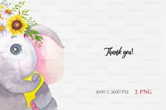 Baby Elephant, Girl Elephant with Sunflowers Sublimation PNG Product Image 4